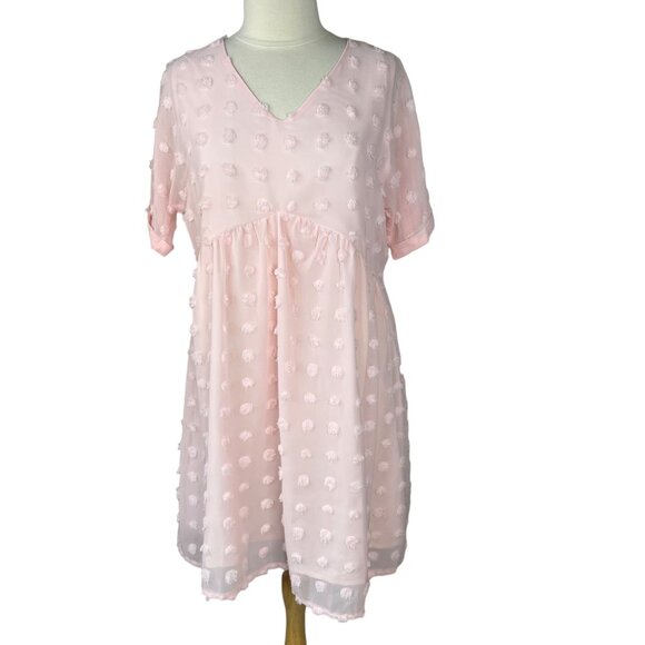 Kirundo Dress Large Pink Pom Texture Fit and Flair Short Sleeves New - Picture 1 of 8